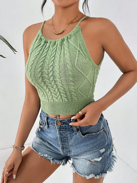 Essnce Camiseta Sin Mangas Con Cuello Halter Y Punto Torcido Para Mujer