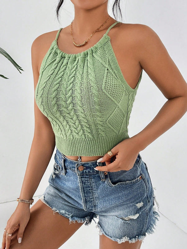 Essnce Camiseta Sin Mangas Con Cuello Halter Y Punto Torcido Para Mujer