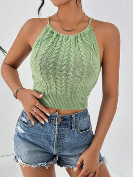 Essnce Camiseta Sin Mangas Con Cuello Halter Y Punto Torcido Para Mujer