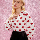 Marilyn Monroe X  1 Pieza Blusa Con Mangas De Linterna Sin Cuello Con Impresion Completa De Flores