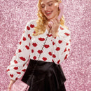 Marilyn Monroe X  1 Pieza Blusa Con Mangas De Linterna Sin Cuello Con Impresion Completa De Flores