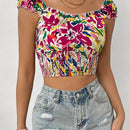 VCAY Top Corto Con Fruncido De Moda Para Mujer Con Estampado Aleatorio