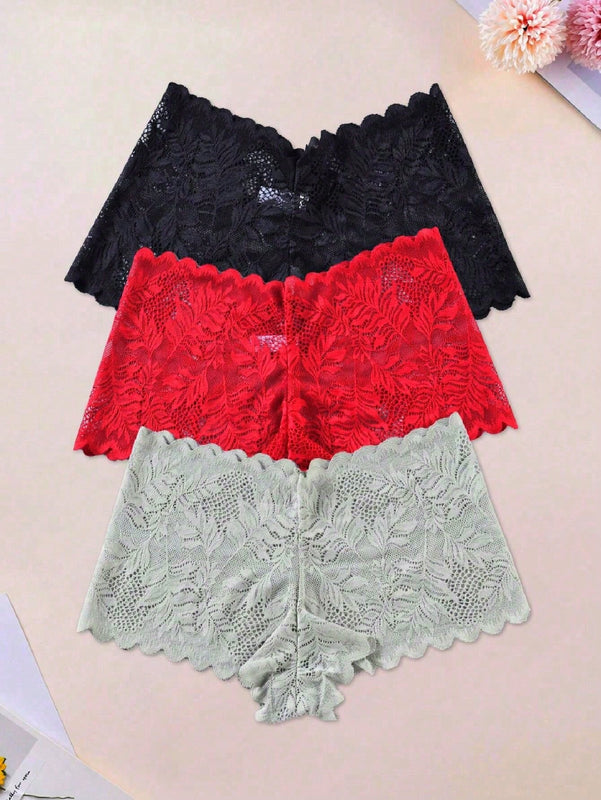 3 Piezas/set Bragas Sexys De Encaje Ahuecadas Para Mujeres