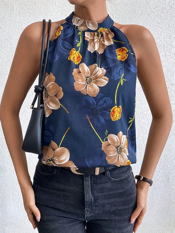 Essnce Blusa De Cuello Halter Para Mujer Con Estampado Floral