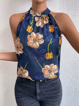 Essnce Blusa De Cuello Halter Para Mujer Con Estampado Floral