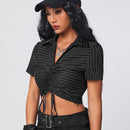 Coolane Camisa Corta A Rayas Con Cuello Con Cordon