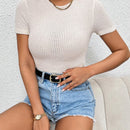 Camiseta Casual De Verano Boho De Mujer Con Cuerpo Ajustado, Dee De Espalda Abierta Y Lazo