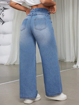 EZwear Pantalones De Mezclilla Femeninos De Cintura Alta Asimetricos