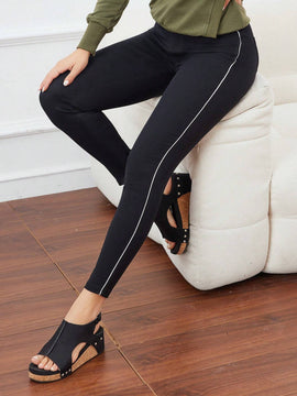 LUNE Pantalones ajustados con cintura alta para mujer con bloque de color y ribete de contraste