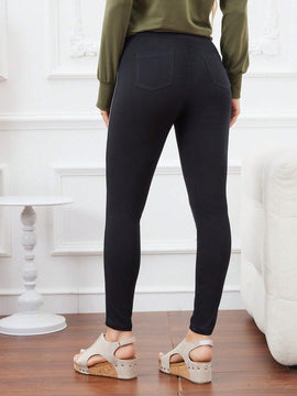 LUNE Pantalones ajustados con cintura alta para mujer con bloque de color y ribete de contraste