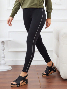 LUNE Pantalones ajustados con cintura alta para mujer con bloque de color y ribete de contraste