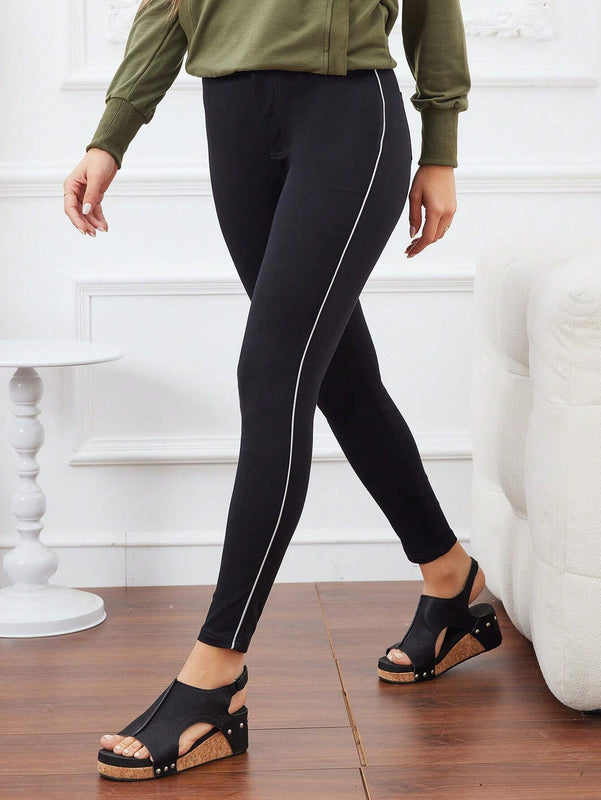 LUNE Pantalones ajustados con cintura alta para mujer con bloque de color y ribete de contraste