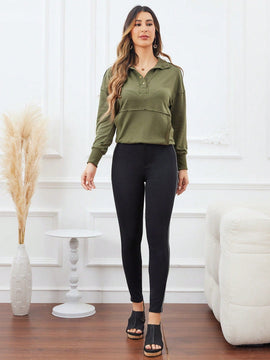 LUNE Pantalones ajustados con cintura alta para mujer con bloque de color y ribete de contraste
