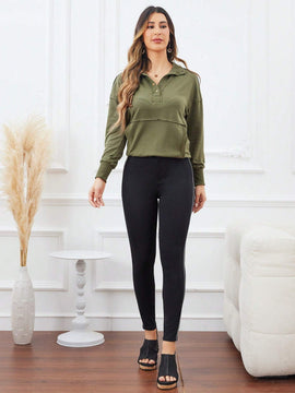 LUNE Pantalones ajustados con cintura alta para mujer con bloque de color y ribete de contraste