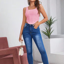 BAE Camiseta Sin Mangas De Asimetrica Hem De Color Solido Para Mujer