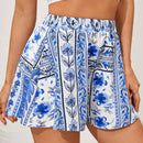 VCAY Pantalones Cortos De Cintura Elastica Para Mujeres Con Impresion Completa De Vacaciones
