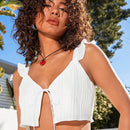 WYWH Top Corto Para Mujeres Con Corte De Volantes En El Dobladillo Y Lazada En La Parte Delantera