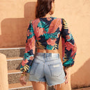 VCAY Blusa Corta Estampada Al Azar Para Mujer