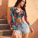 VCAY Blusa Corta Estampada Al Azar Para Mujer