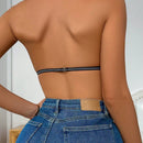 Sencillo Bra Sin Costuras De Pipping, Comodo Y Transpirable Bra Sin Respaldo De Cuello Halter Acanalado, Lenceria Y Ropa Interior Para Mujeres