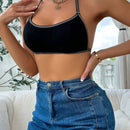 Sencillo Bra Sin Costuras De Pipping, Comodo Y Transpirable Bra Sin Respaldo De Cuello Halter Acanalado, Lenceria Y Ropa Interior Para Mujeres