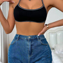 Sencillo Bra Sin Costuras De Pipping, Comodo Y Transpirable Bra Sin Respaldo De Cuello Halter Acanalado, Lenceria Y Ropa Interior Para Mujeres