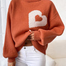 Essnce Jersey Con Cuello De Tortuga, Manga De Farol Y Patron De Corazon En Contraste Para Mujeres