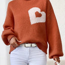 Essnce Jersey Con Cuello De Tortuga, Manga De Farol Y Patron De Corazon En Contraste Para Mujeres