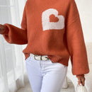 Essnce Jersey Con Cuello De Tortuga, Manga De Farol Y Patron De Corazon En Contraste Para Mujeres