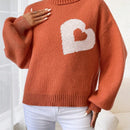 Essnce Jersey Con Cuello De Tortuga, Manga De Farol Y Patron De Corazon En Contraste Para Mujeres