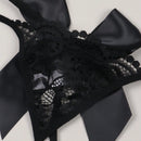 Tanga sexy transparente con encaje, malla y decoracion de lazo