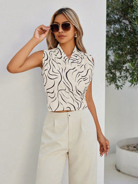 BIZwear Camisa Sin Mangas Estampada Al Azar Con Envoltura