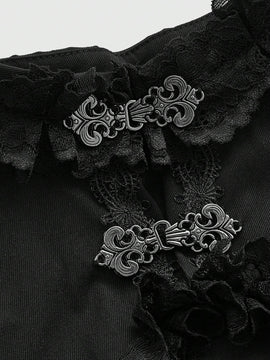 ROMWE Goth Estilo Gotico Del Palacio, Cuello Alto, Parte Superior Tipo Capa Con Encaje Para Mujeres