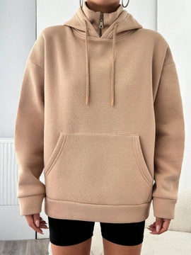 Sudadera con capucha y cordon para mujer de color solido