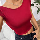 Camiseta De Manga Corta De Nudo Trasero Para Mujer