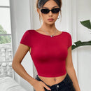 Camiseta De Manga Corta De Nudo Trasero Para Mujer