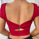 Camiseta De Manga Corta De Nudo Trasero Para Mujer