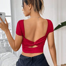 Camiseta De Manga Corta De Nudo Trasero Para Mujer