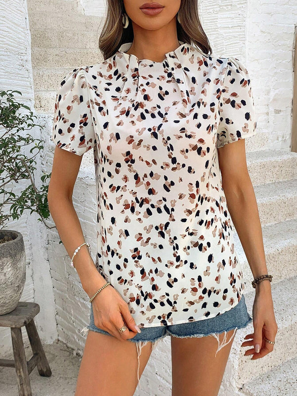 Blusa Con Mangas Abullonadas Y Estampado Integral