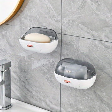 1 Pieza, Caja De Jabón Con Tapa Abatible, Caja Individual Montada En La Pared, Caja Sin Perforaciones, Accesorios De Baño, Almacenamiento Y Organización De Baño