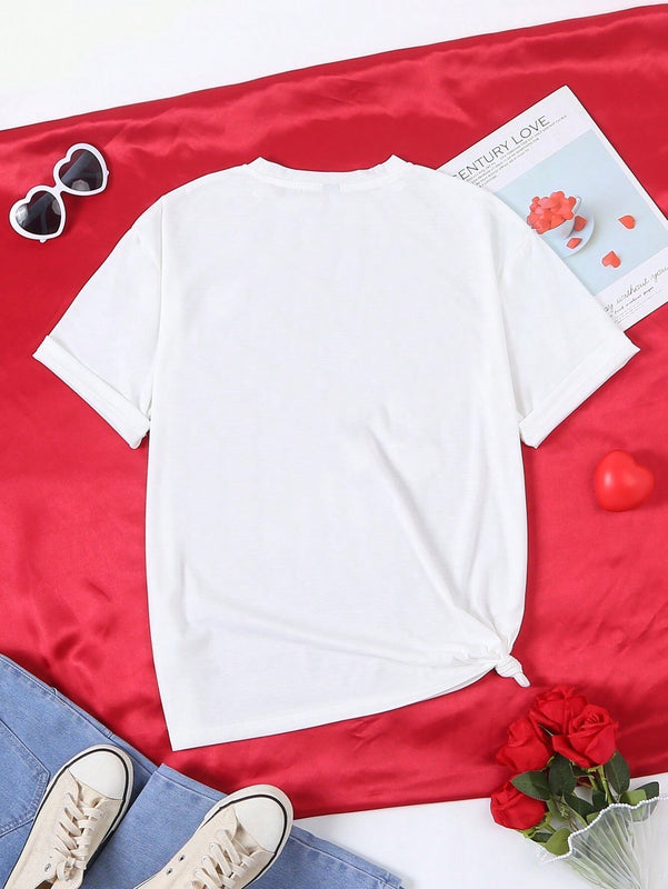 Camiseta De Pareja Impresa Con Lema Para Mujer. (se Venden Por Separado, 3 Piezas)