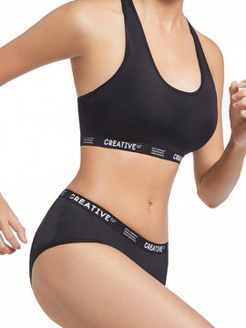 Conjunto De Sujetador De Tirantes Para Mujer Con Estampado De Letras Sin Alambre