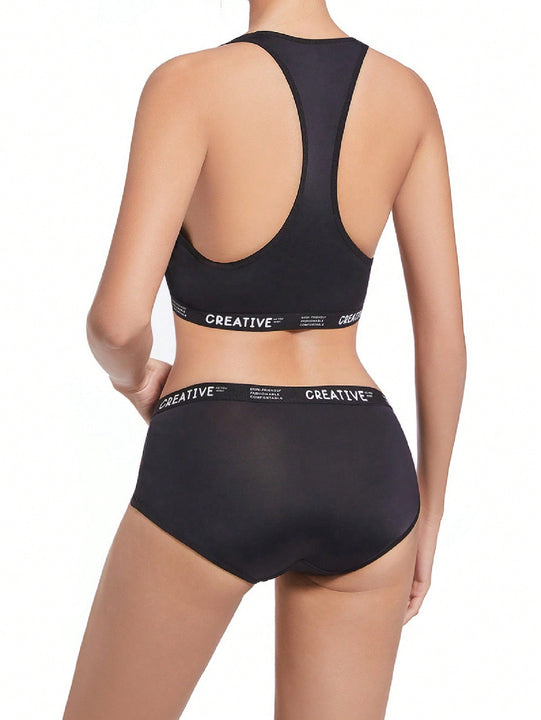 Conjunto De Sujetador De Tirantes Para Mujer Con Estampado De Letras Sin Alambre