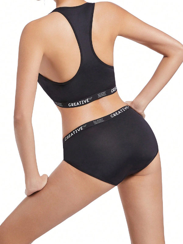 Conjunto De Sujetador De Tirantes Para Mujer Con Estampado De Letras Sin Alambre