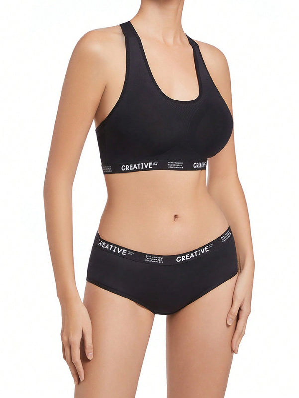 Conjunto De Sujetador De Tirantes Para Mujer Con Estampado De Letras Sin Alambre