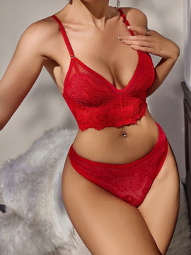 Conjunto De Lenceria Para Mujer Con Encaje Y Estilo De Dia De San Valentin