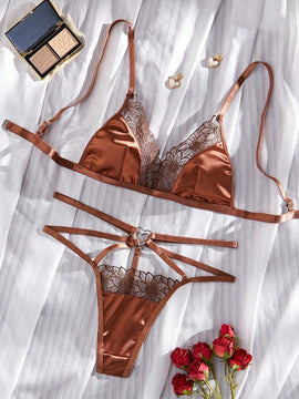 Conjunto De Sosten Y Bragas Para Mujeres Con Bordados Y Sin Cableado