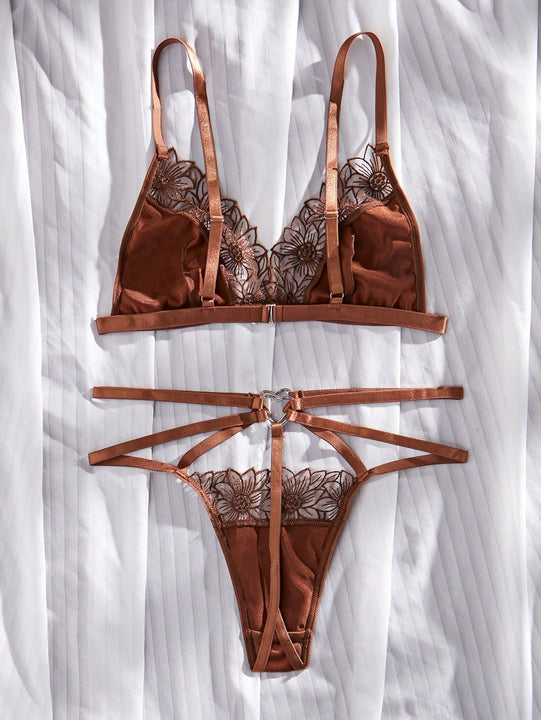 Conjunto De Sosten Y Bragas Para Mujeres Con Bordados Y Sin Cableado