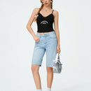 Qutie Top De Tanque Corto Para Mujer, Decorado Con Lazo Y Estampado De Letras