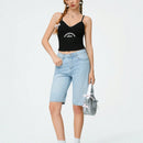 Qutie Top De Tanque Corto Para Mujer, Decorado Con Lazo Y Estampado De Letras